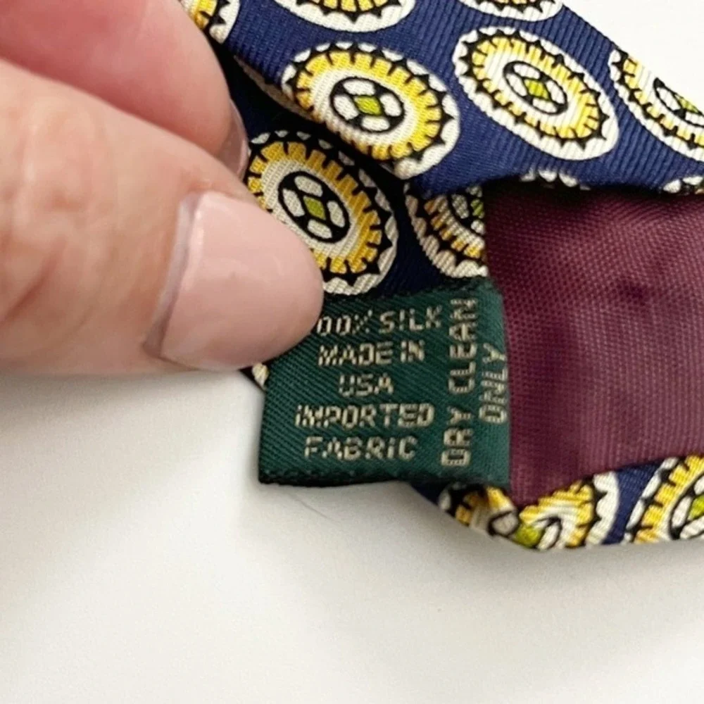 J.CREW Blue Gold Silk‎ Men's Neck Tie Geometric Pattern MADE IN USA